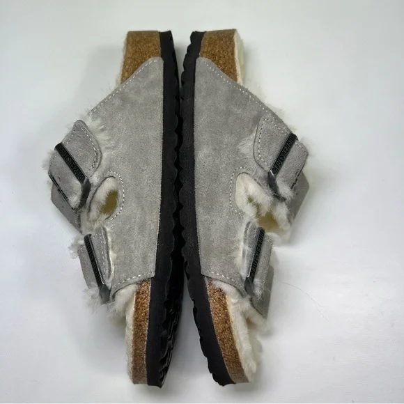 Birkenstock Arizona Shearling Stone Coin Fur Lined Slide Sandals size 38 (7-7.5) - Picture 7 of 10